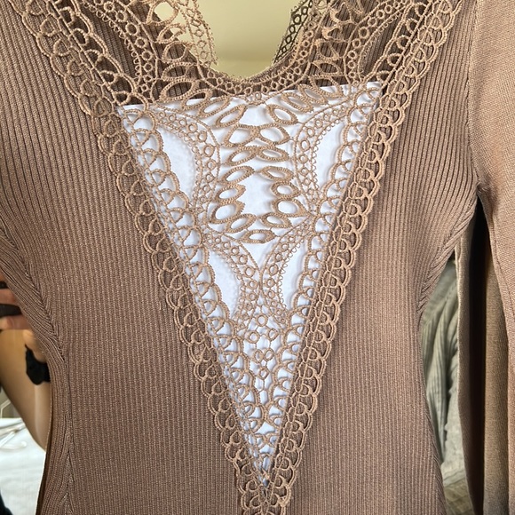 Taupe Sweater Dress with Back Embroidery - Picture 3 of 3